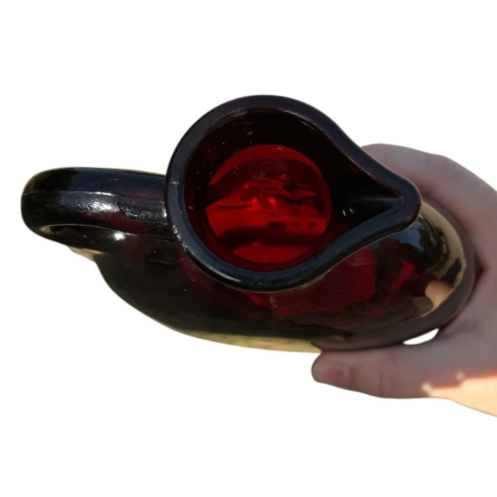 Vintage Wheaton Ruby Red Glass Decanter Pitcher Star Medallion Jim Beam 1970s